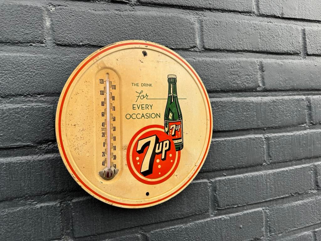 Ancien thermomètre publicitaire 7 Up, Collections, Enlèvement ou Envoi, Utilisé, Panneau publicitaire