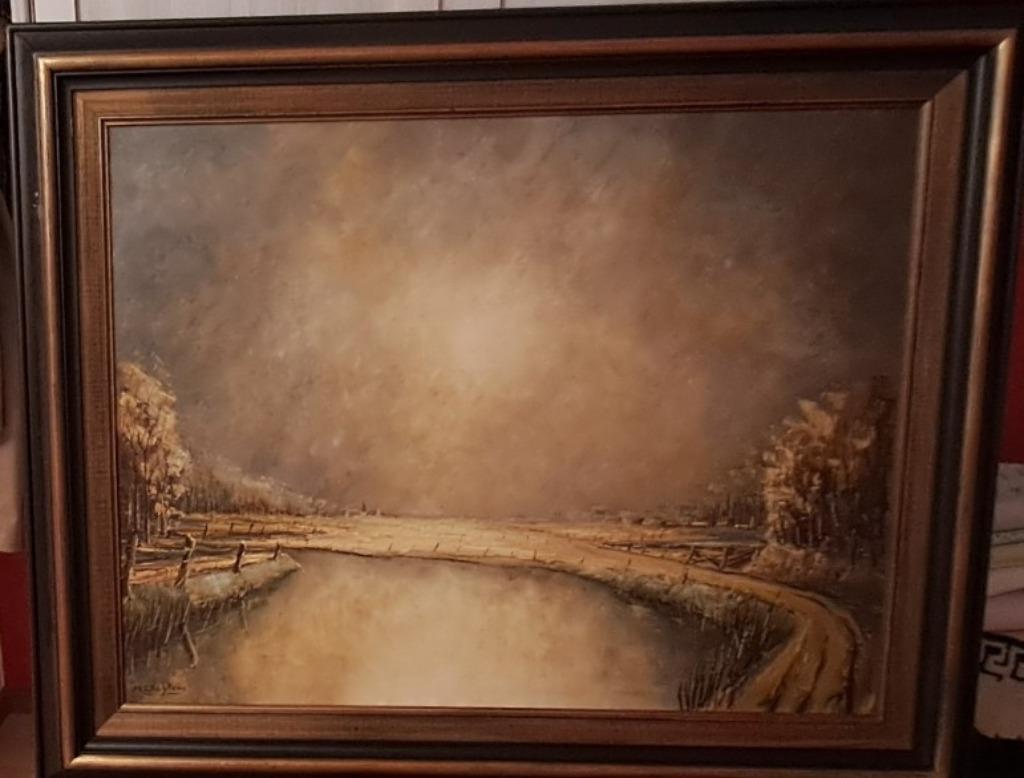 Olieverf op doek schilderij "De Dender", Ophalen