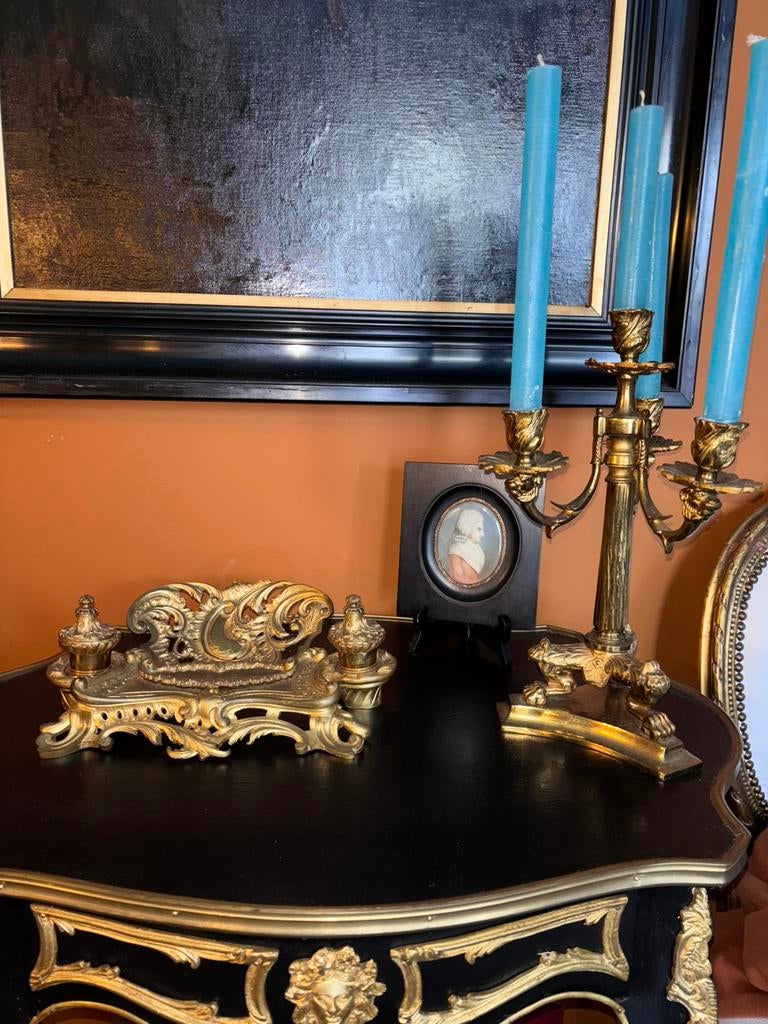 Encrier de bureau Napoléon III en bronze doré, Antiquités & Art, Enlèvement ou Envoi, Bronze