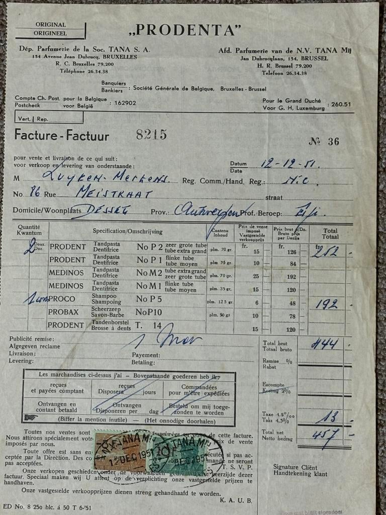 Oude factuur met takszegel taksplaat taks, Ophalen of Verzenden