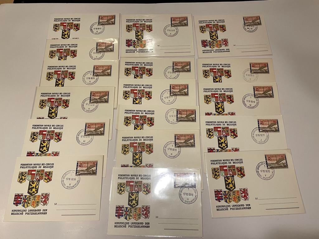 17 enveloppes expo 58, Ophalen of Verzenden