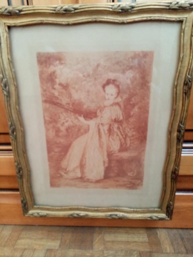 Gravure "la Finette" d'après Wateau 1900s 37/30cm, Enfant, Enlèvement ou Envoi, Avant 1940, Gravure