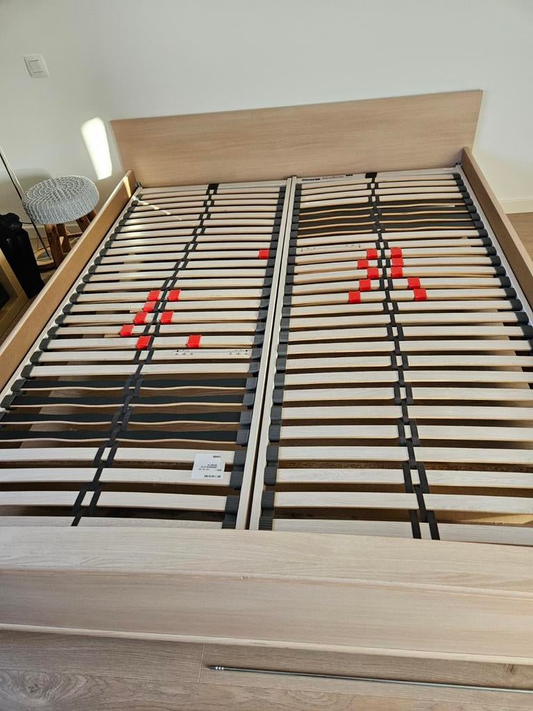 Lit 160 avec sommier bois clair, Enlèvement, Utilisé, Crème, Bois