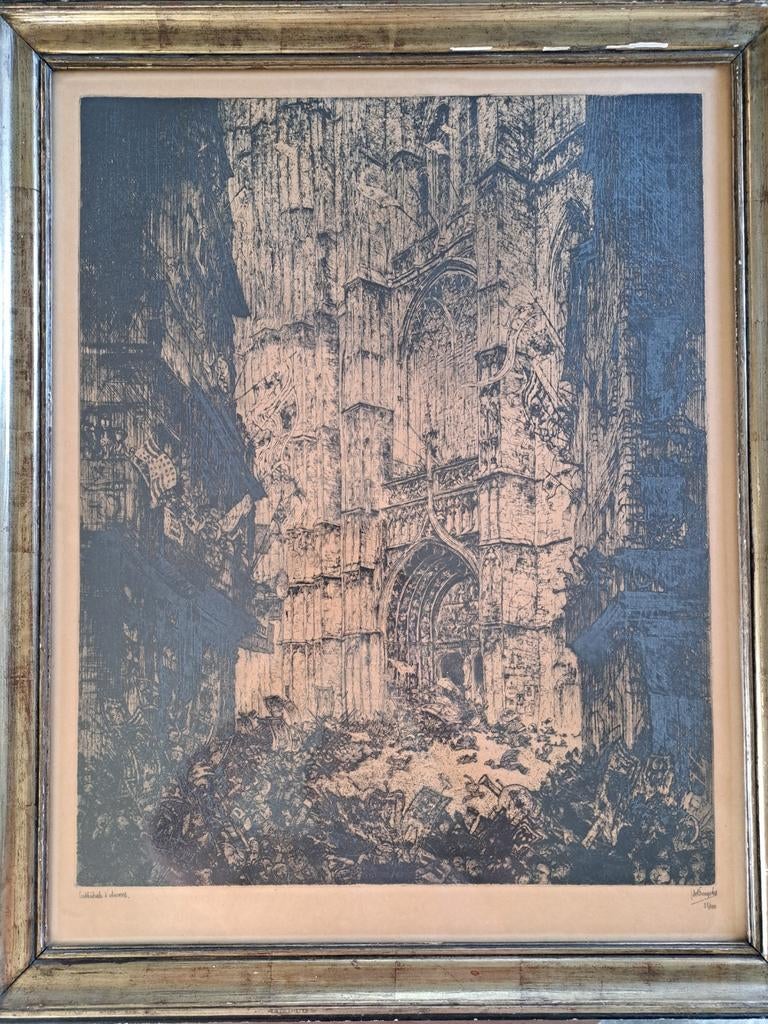 DE BRUYCKER Jules "Cathédrale d'Anvers" grote ets, Antiek en Kunst, Kunst | Etsen en Gravures, Ophalen