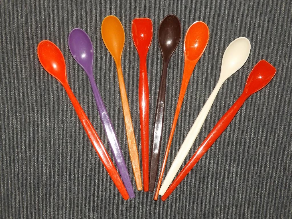 Lot 8 cuillères longues en plastique Vintage, Enlèvement ou Envoi