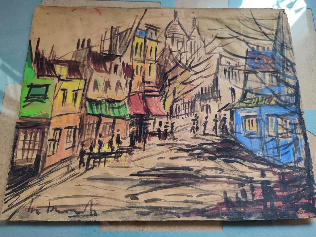 Apart schilderijtje op papier, Ophalen of Verzenden