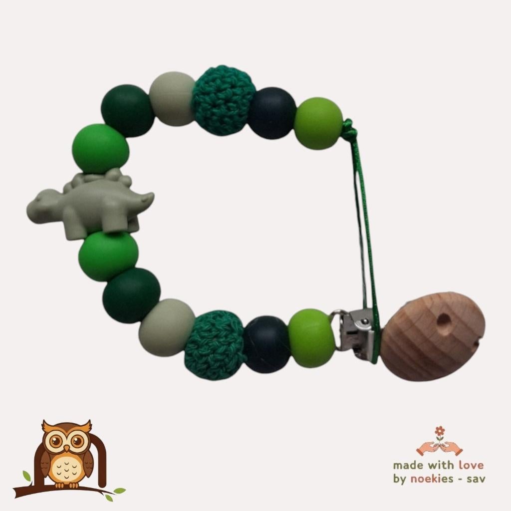 nr 23 noekies speenkoord dino stekel khaki groen, Kinderen en Baby's, Kraamcadeaus en Geboorteborden, Nieuw, Kraamcadeau, Verzenden