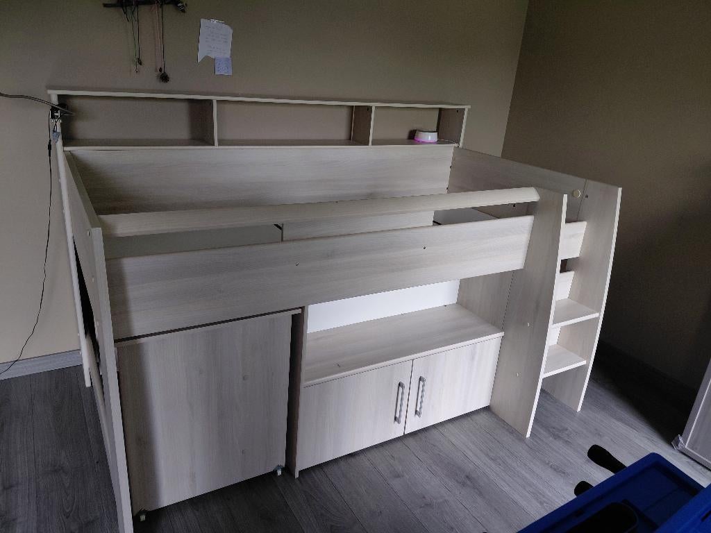 Lit 1 personne en hauteur en bois beige clair, Maison & Meubles, 100 cm, Une personne, Enlèvement, Utilisé