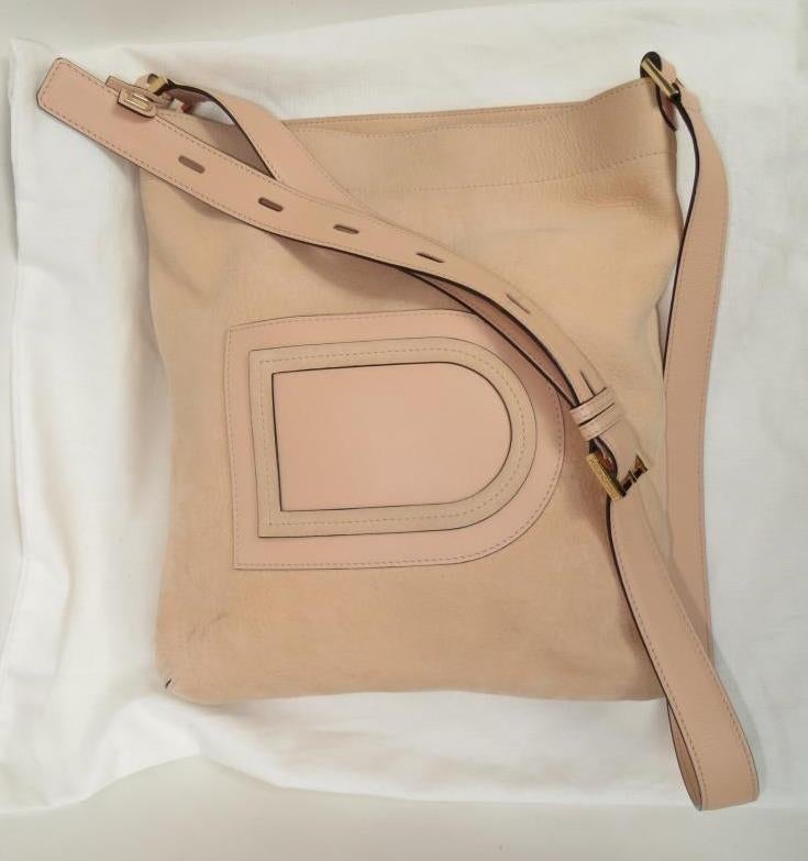 Delvaux Louise Baudrier GM en nubuck huilé nude, Enlèvement ou Envoi, Utilisé, Beige, Sac à main