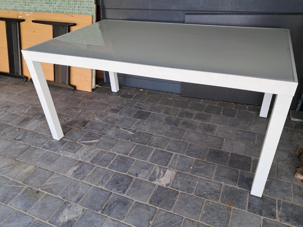 Tafel melkglas 160 cm  x 96 cm, Tuin en Terras, Tuintafels, Ophalen, Zo goed als nieuw, Rechthoekig, Aluminium