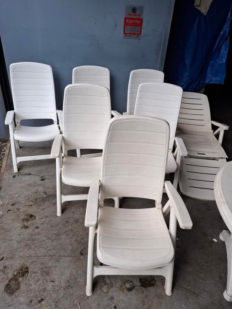 Ensemble de jardin 6 chaises 1 table 1 longue chaise, Plastique