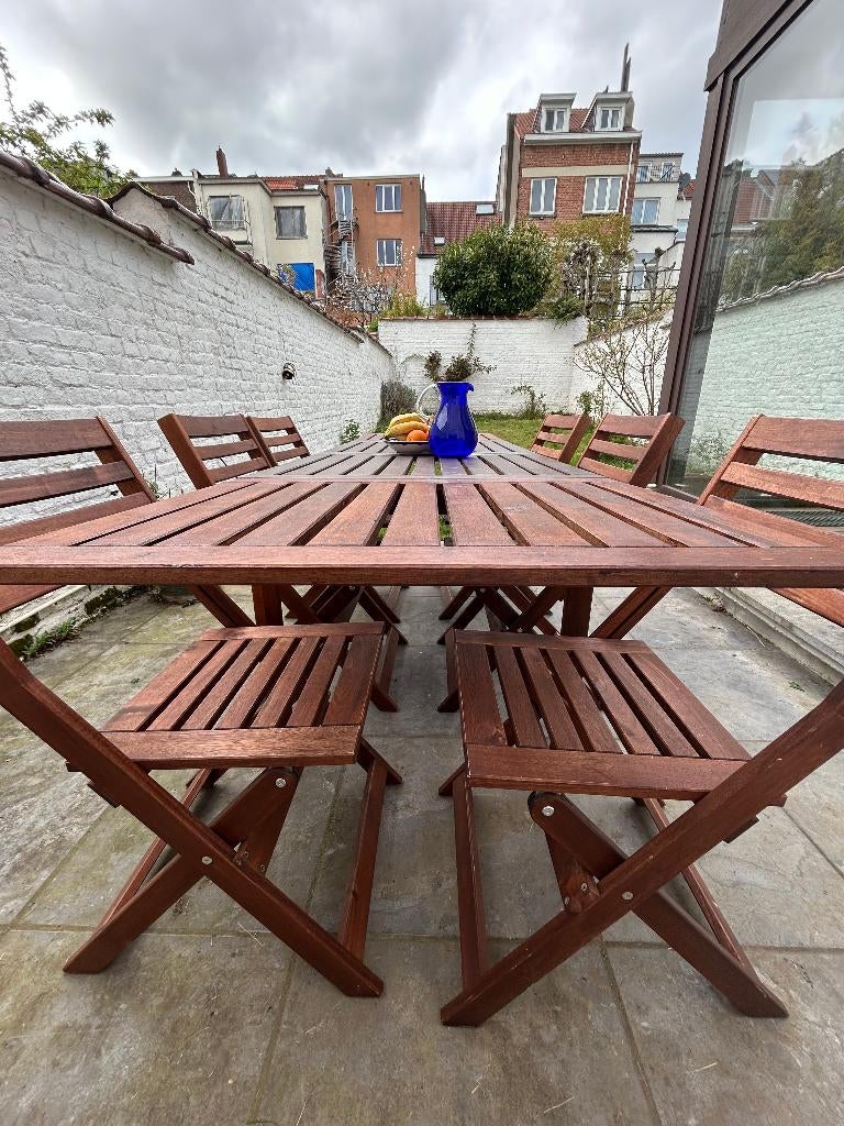 Äpplarö IKEA buitentafel set (tafel en zes stoelen), Enlèvement, Utilisé, Rectangulaire, Bois