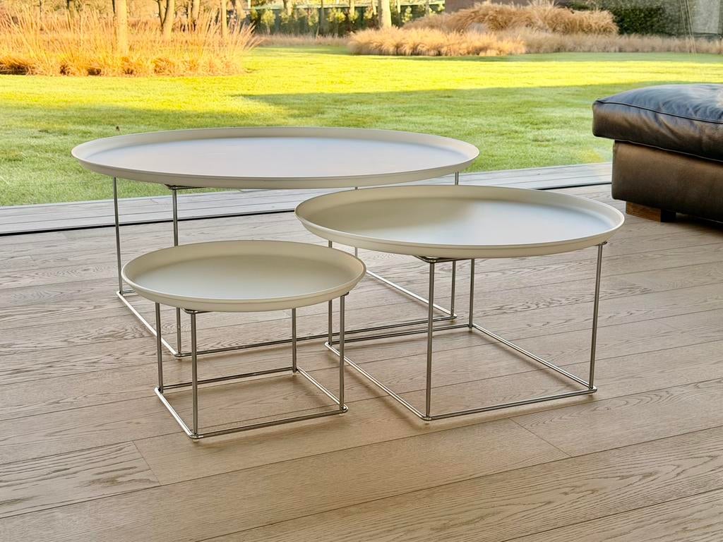 3 bijzettafeltjes B&B Italia FAT FAT in wit met chrome frame, Enlèvement, Comme neuf, Rond, Moins de 45 cm