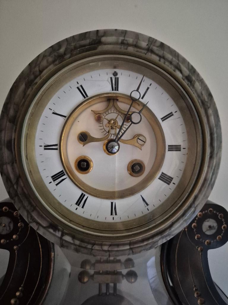 Klok voor schouw, schouwarmatuur, zwarte steen, Antiek en Kunst, Ophalen