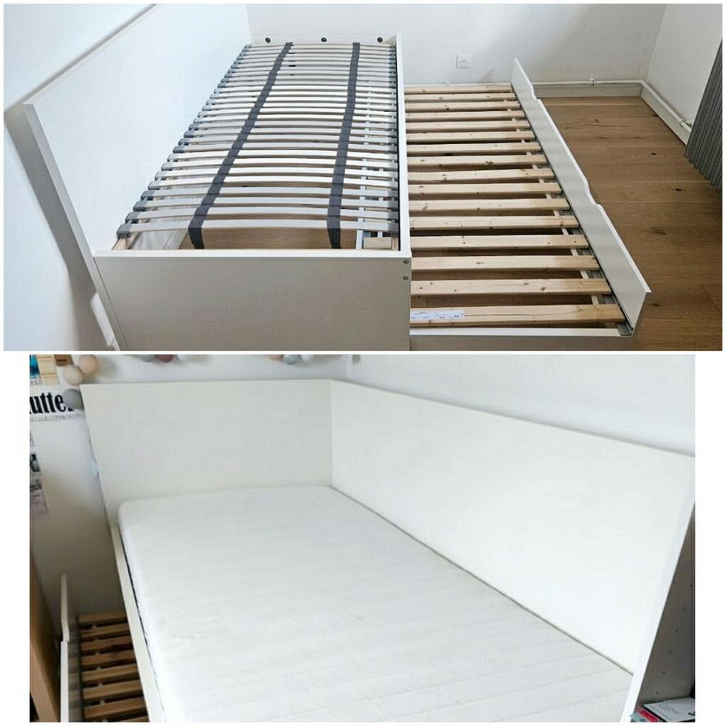 Lit Banquette IKÉA extensible 2 places vendu avec
1 matelas, 90 cm, Enlèvement, Utilisé, Blanc