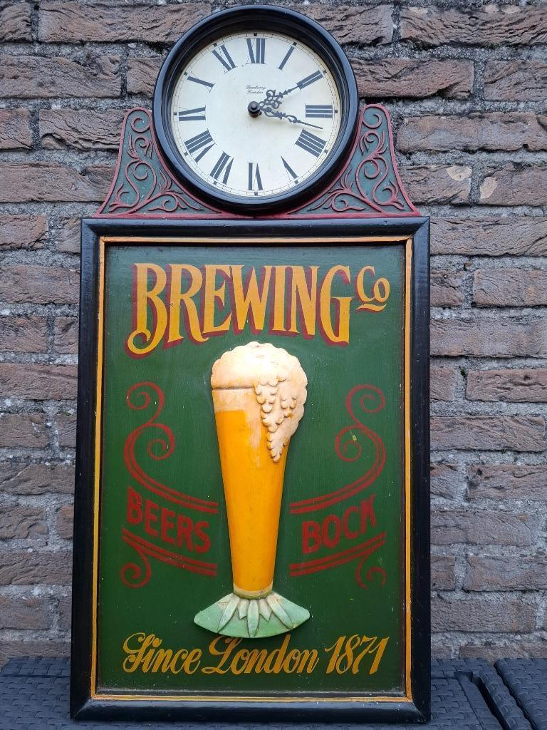 Authentiek houten pubbord Brewing Co Beers Bock, Ophalen of Verzenden, Zo goed als nieuw, Reclamebord, Plaat of Schild