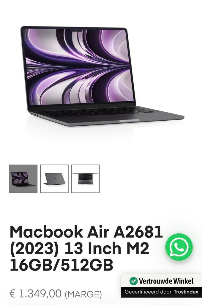 Apple MacBook Air (M2, 2022), Computers en Software, Windows Laptops, 13 inch, SSD, 8 GB, Ophalen