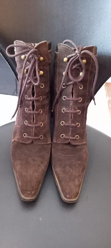Bottines vintage ESPIRIT Daim marron chocolat, Enlèvement ou Envoi, Brun, Boots et Botinnes, Porté