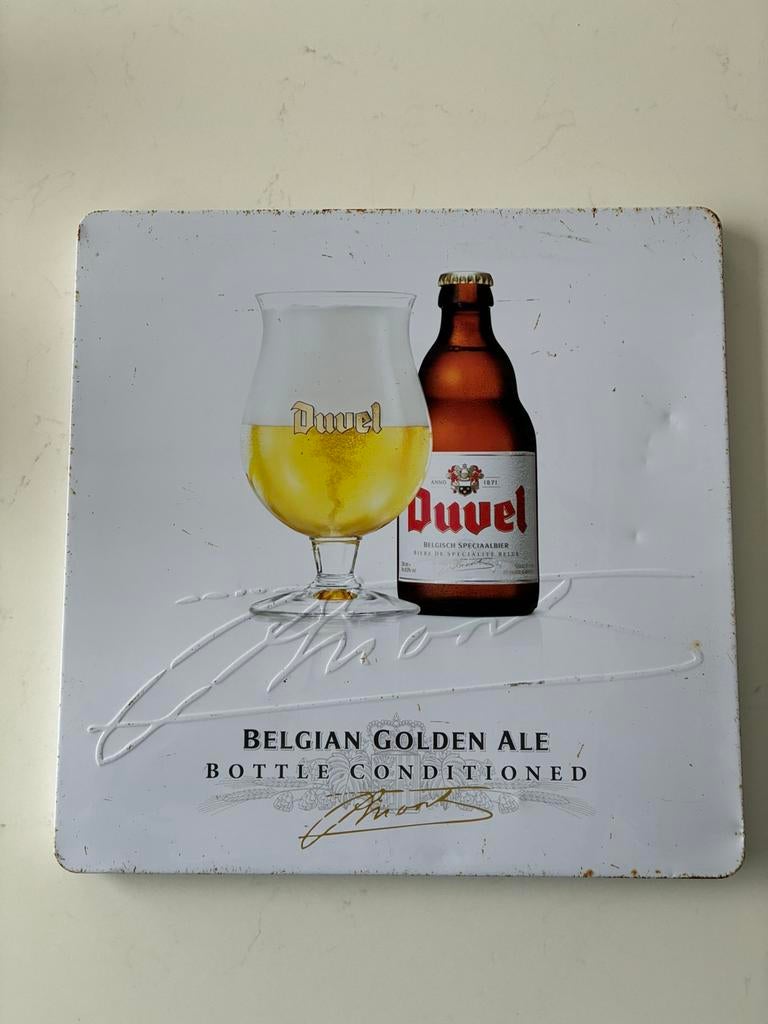 Bord Duvel metaal, Verzamelen, Ophalen of Verzenden, Zo goed als nieuw