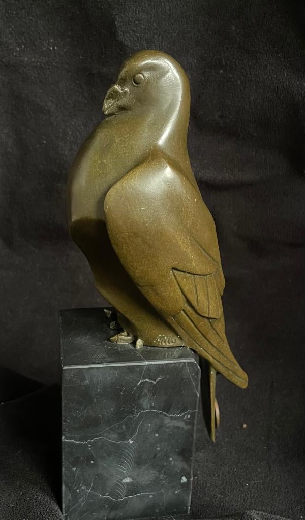 Bronzen art deco duif. Milo/stempel zuiver brons, Antiquités & Art, Art | Sculptures & Bois, Enlèvement ou Envoi