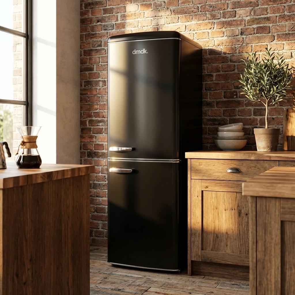 Dmdk DKB3 koelvriescombinatie koelkast no frost Zwart, 200 liter of meer, Nieuw, 45 tot 60 cm, Met vriesvak