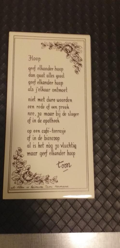 Spreukbord "Toon Hermans"  in gips met ophang oog., Enlèvement, Utilisé