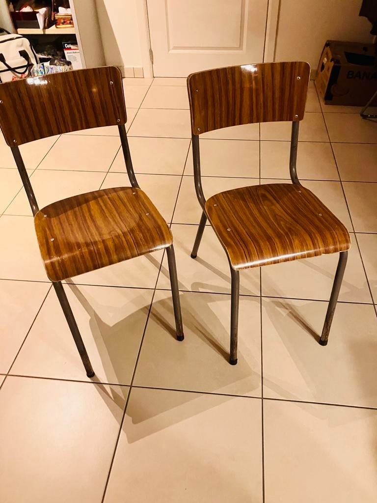 11 vintage houten schoolstoelen hoogte 45 cm, Ophalen