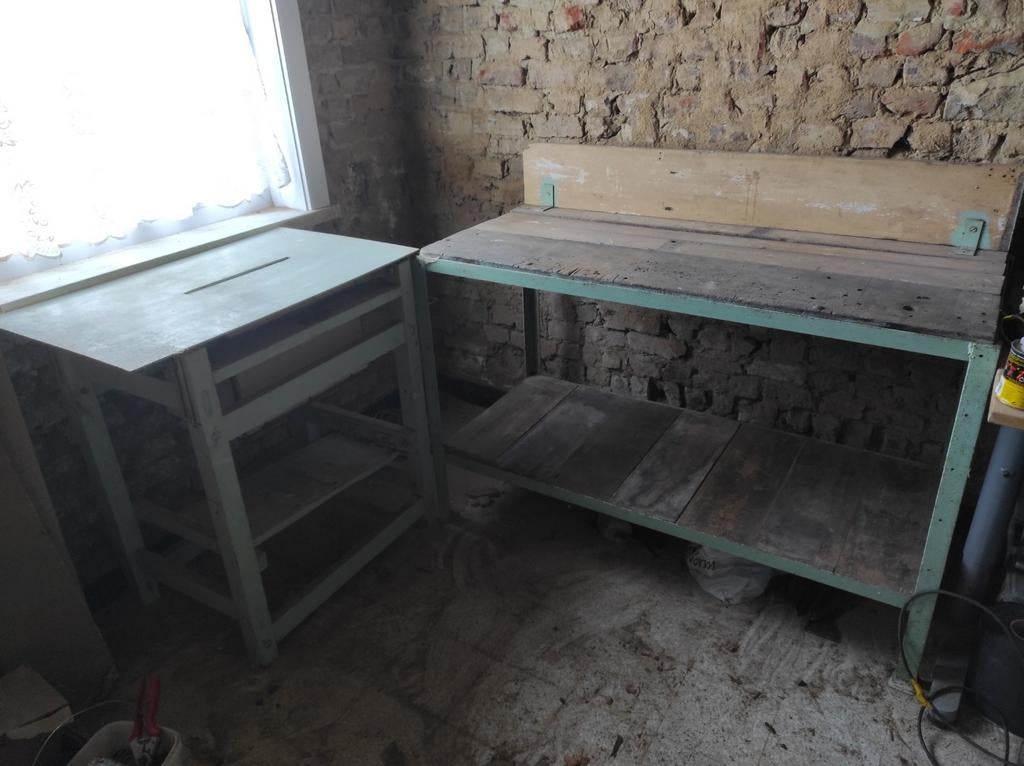 Tweedelige werkbank met ijzeren onderstel, Ophalen