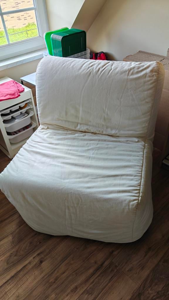 Zetelbed fauteuil, Huis en Inrichting, Slaapkamer | Slaapbanken, Ophalen, 90 cm, Eenpersoons, Beige