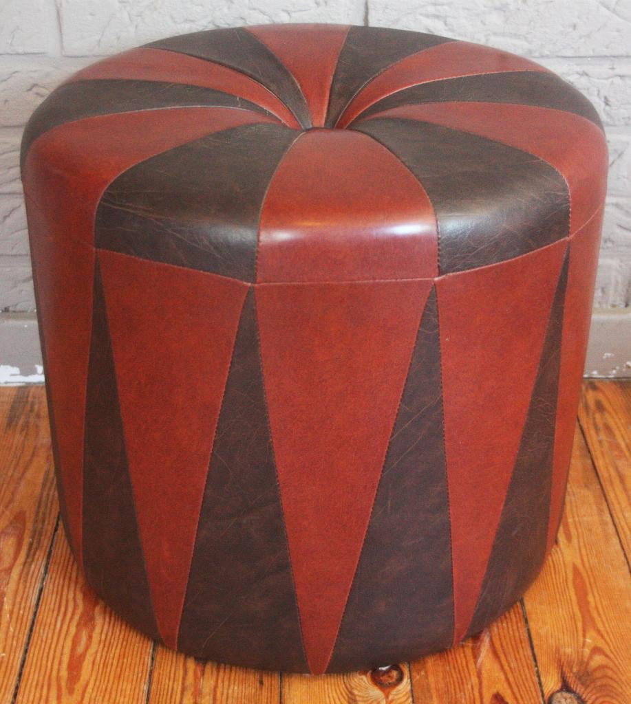 Vintage Poef Uit Jaren 60 / Lichtbruin - Donkerbruin, Rond, Ophalen of Verzenden, Zo goed als nieuw, Vintage / Jaren 60