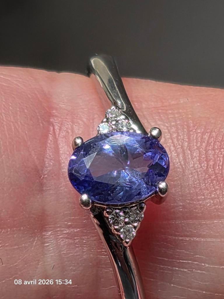 Geplatineerde ring van 925 zilver met tanzaniet met certif, Ophalen, Nieuw, Met edelsteen, Dame