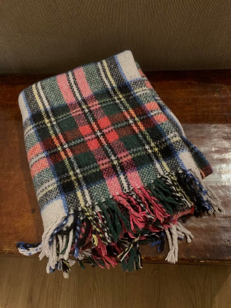 Vintage Schotse Tartan deken - Wol - 132x148 cm, Huis en Inrichting, Woonaccessoires | Plaids en Woondekens, Gebruikt, Ophalen of Verzenden