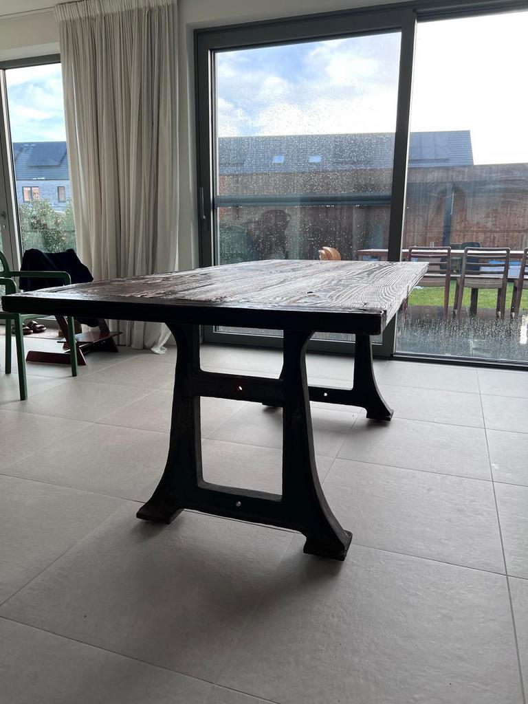 Unieke tafel, Huis en Inrichting, Tafels | Eettafels, Gebruikt, 50 tot 100 cm, 200 cm of meer, Vier personen, Rechthoekig, Overige houtsoorten