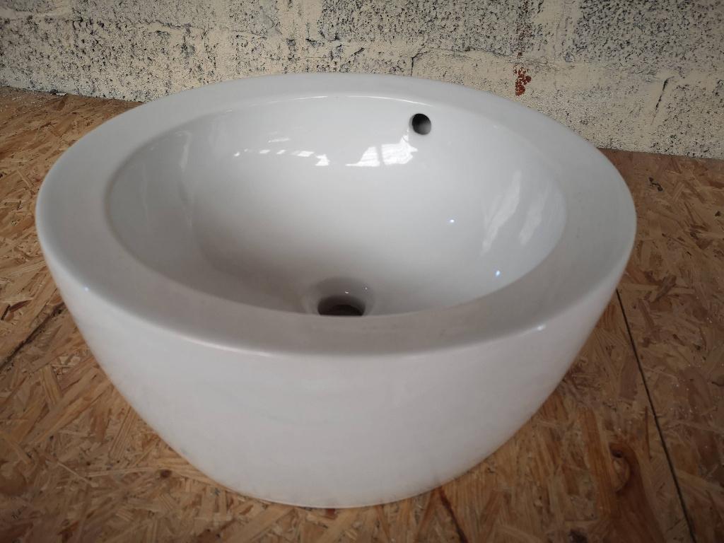 Vasque à poser ronde en céramique blanche, Bricolage & Construction, Enlèvement, Comme neuf, Pierre, Lavabo