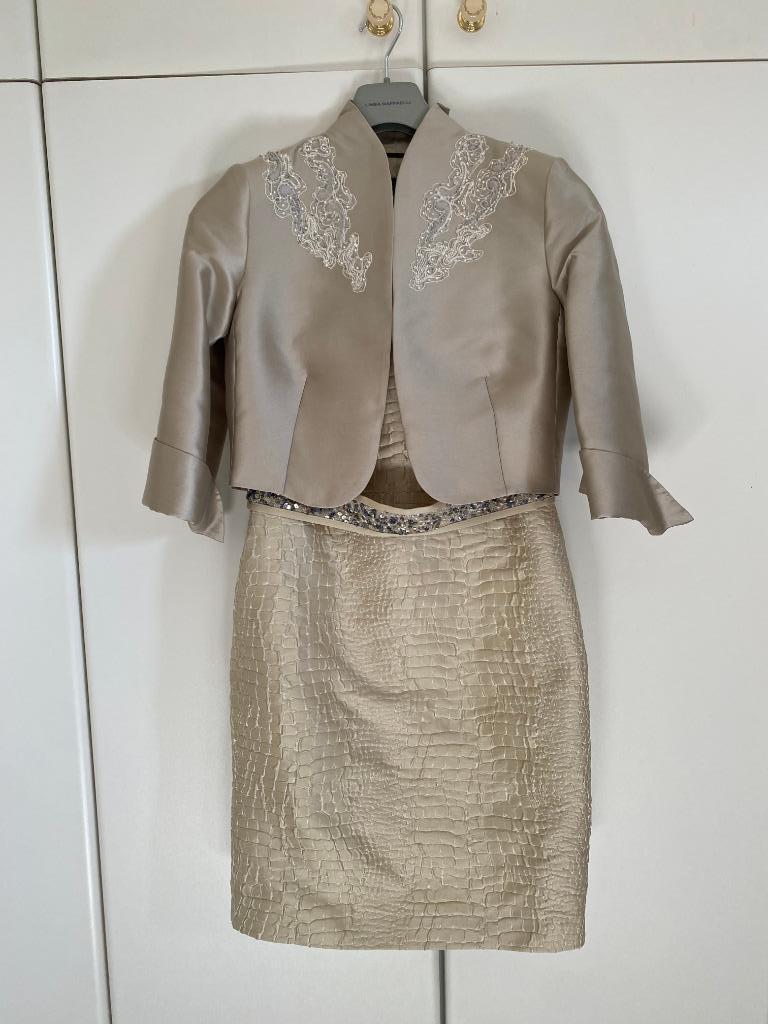 feestkleedje beige met vestje Linea Raffaeli, Kleding | Dames, Jurken, Maat 38/40 (M), Linea raffaelli, Beige, Nieuw