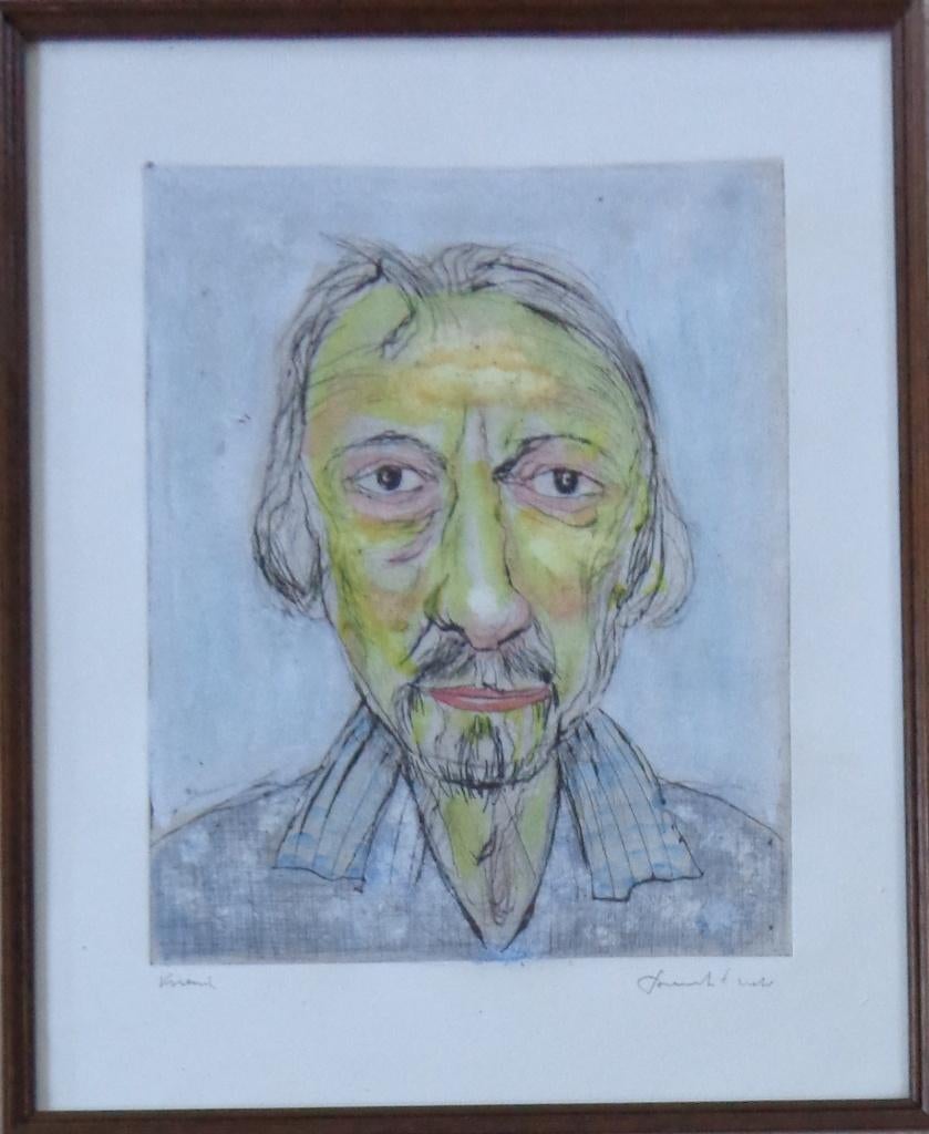 FRED BERVOETS / VRIEND / ETS + AQUAREL / 44x36cm / KADER SIG, Antiquités & Art, Enlèvement ou Envoi