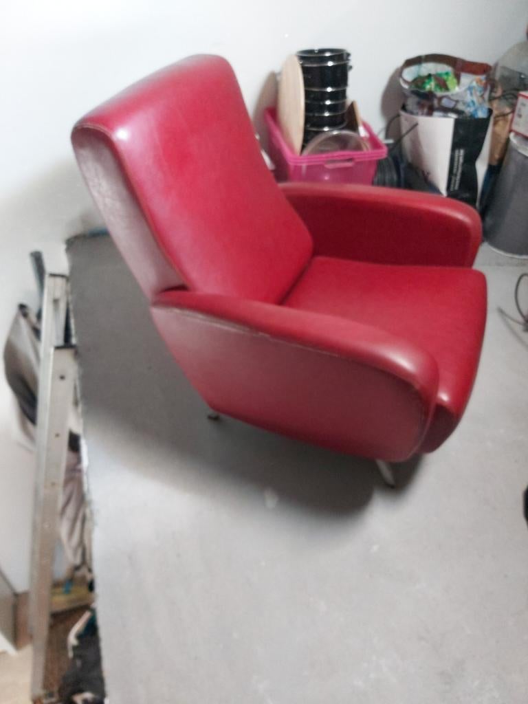 4 vintage rood lederen zetels, Ophalen, Zo goed als nieuw