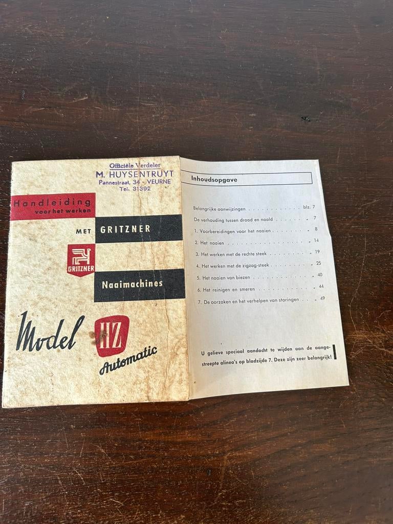 Gritzner naaimachine handleiding, Ophalen of Verzenden, Zo goed als nieuw, Naaimachine