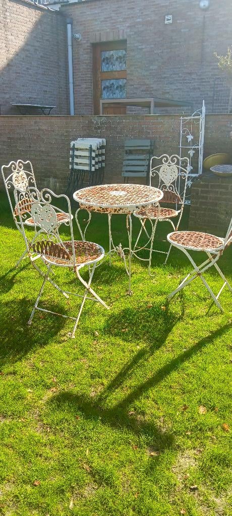 Smeedijzeren bistro set (2), Tuin en Terras, Ophalen, Zo goed als nieuw, Stoel, Tuinset
