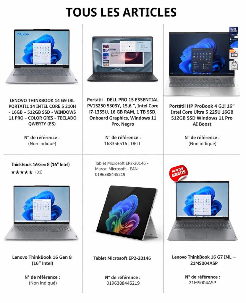 LOT INFORMATIQUE PRO – PORTABLES + TABLETTE MICROSOFT, Enlèvement