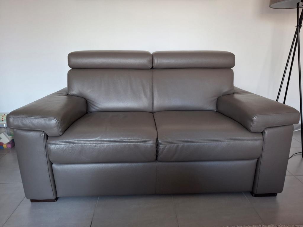 Lederen salon (3+2 zit) met elektrische relax, Huis en Inrichting, Ophalen, Gebruikt