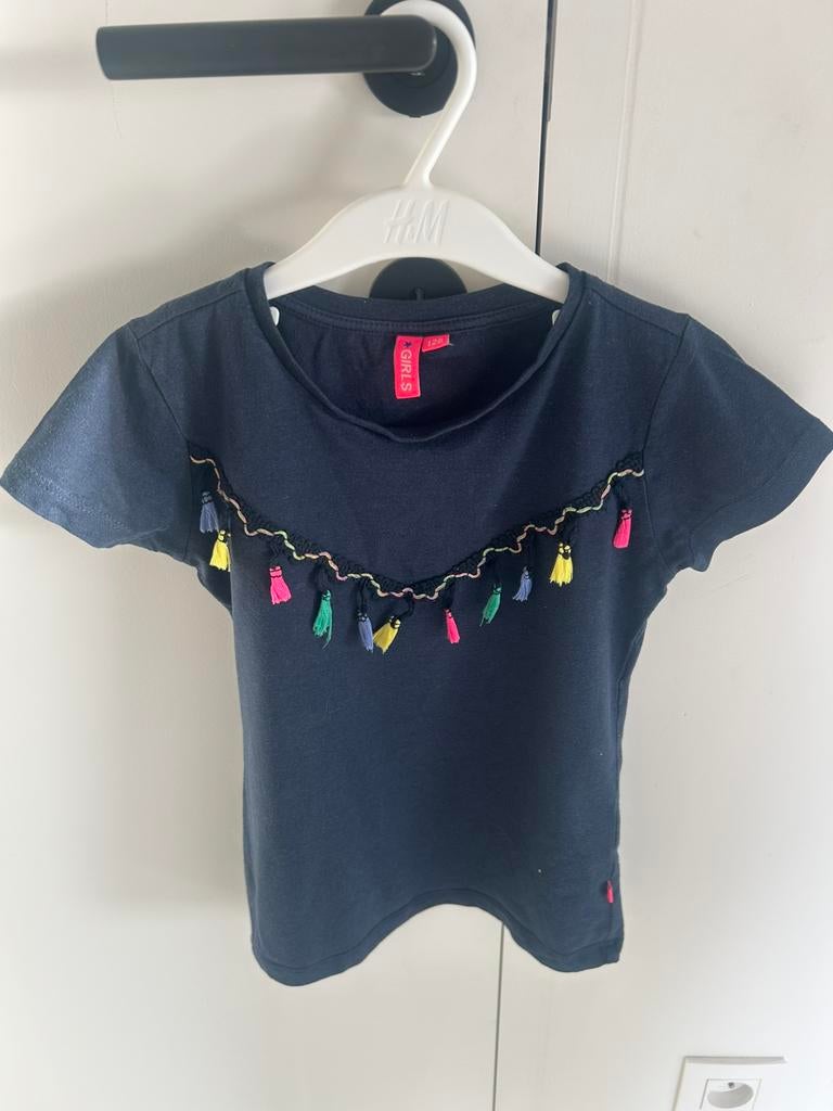 Marineblauw t-shirt meisje - mt128, Kinderen en Baby's, Kinderkleding | Maat 128, Ophalen, Zo goed als nieuw, Meisje, Shirt of Longsleeve