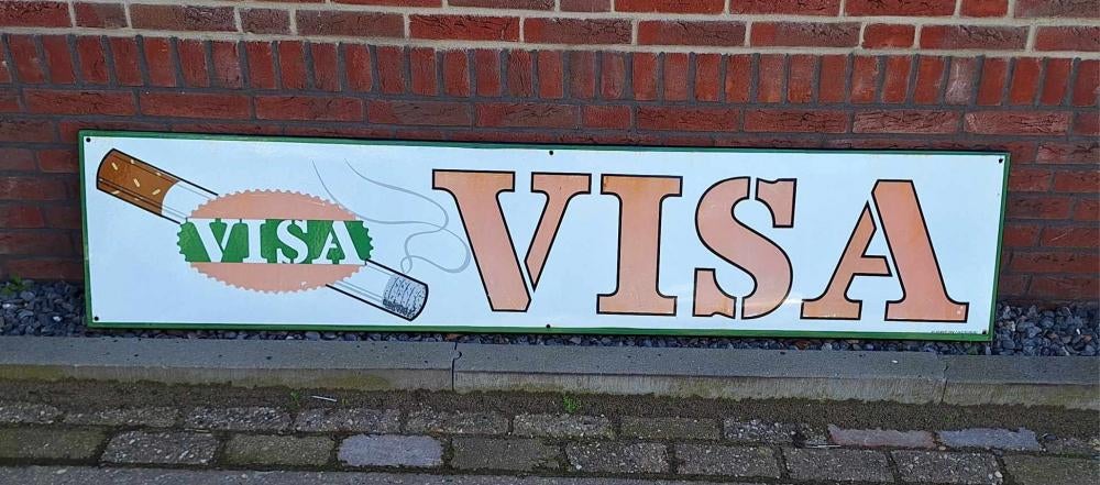 Groot vintage emaille bord met reclame voor Visa-sigaretten., Enlèvement, Utilisé, Panneau publicitaire