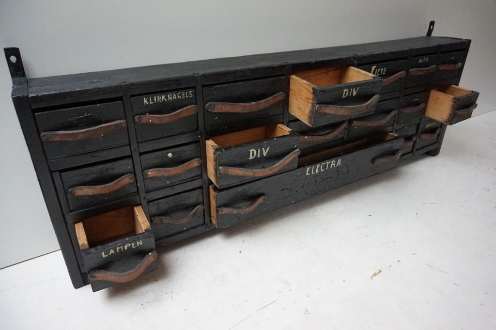 Retro vintage ladekastje uit oude werkplaats, Ophalen, Gebruikt, Overige houtsoorten, Industrieel vintage retro