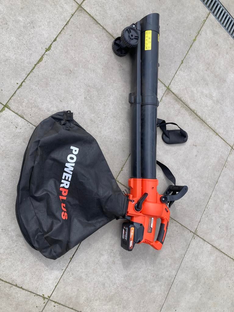 Dual power POWDPG75270 accublazer en -zuiger 2x20 V batterij, Tuin en Terras, Bladblazers, Ophalen, Zo goed als nieuw, Accu, Met opvangzak