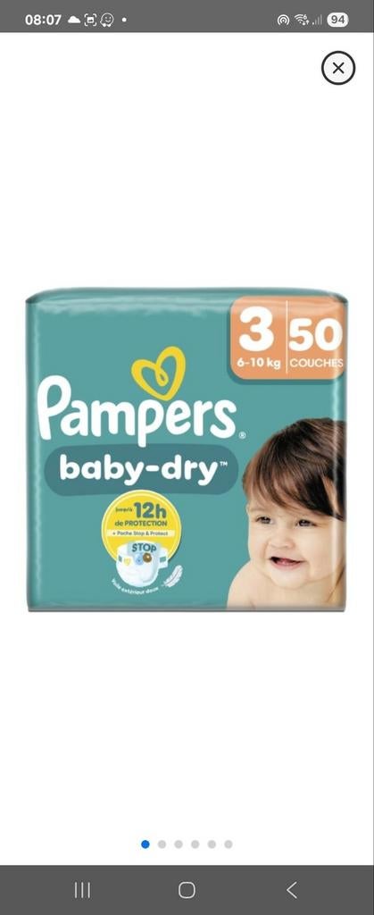 Pampers baby dry taille 3- 2x50  couches, Enlèvement