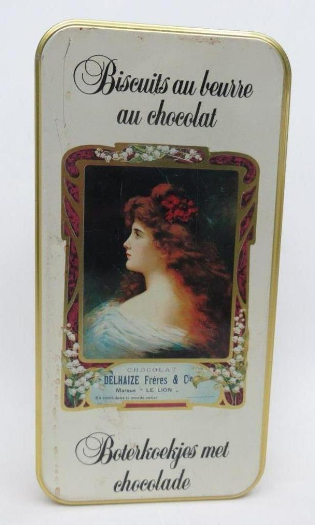 ancienne boîte vide de biscuits au beurre Delhaize au chocol, Collections, Enlèvement ou Envoi, Utilisé, Biscuits, Autres marques