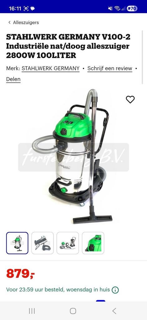 Aspirateur industriel sec/humide Stalwerk Germany V100-2, Bricolage & Construction, Enlèvement