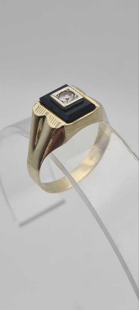 Bague chevalière en or 14k 585 avec onyx., Envoi, Or