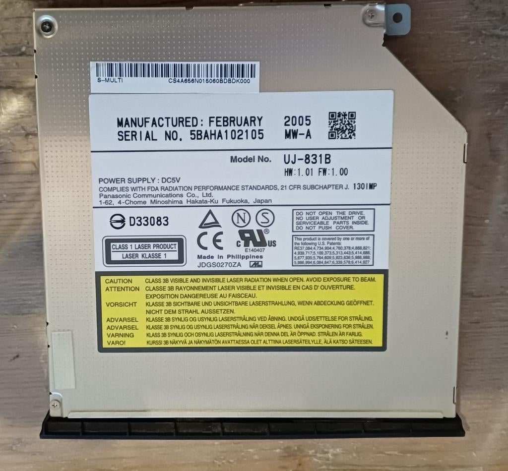Panasonic UJ‑831B DVD‑RW Slimline Drive (IDE/ATAPI), Ophalen of Verzenden, Gebruikt